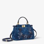 FENDI Peekaboo Mini Blue flocked denim bag with Night Butterfly embroidery - Image 4